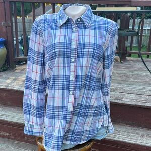 Talbot's Plaid Button-Up Shirt Size M- White, Blue, Pink